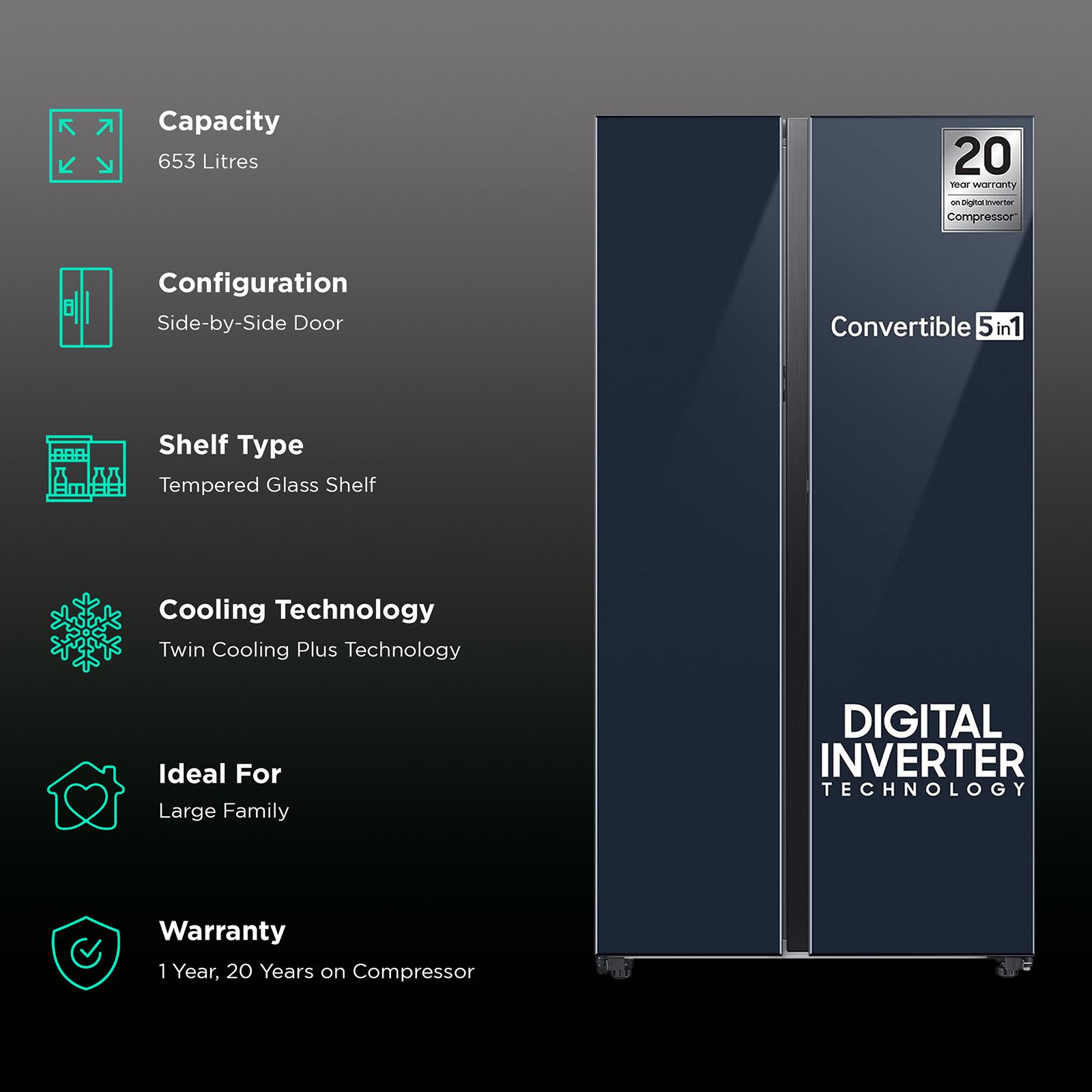 Buy SAMSUNG 653 Litres 3 Star Frost Free Side by Side Door Smart
